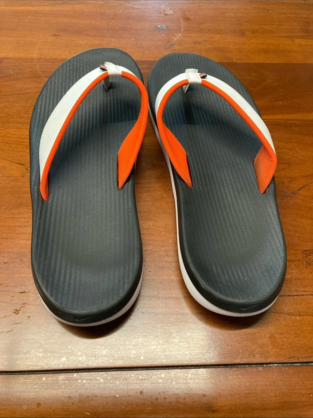 Nike Men's Thong Sandals Black White Orange Logo Slip On Size US 12 AO3621-01